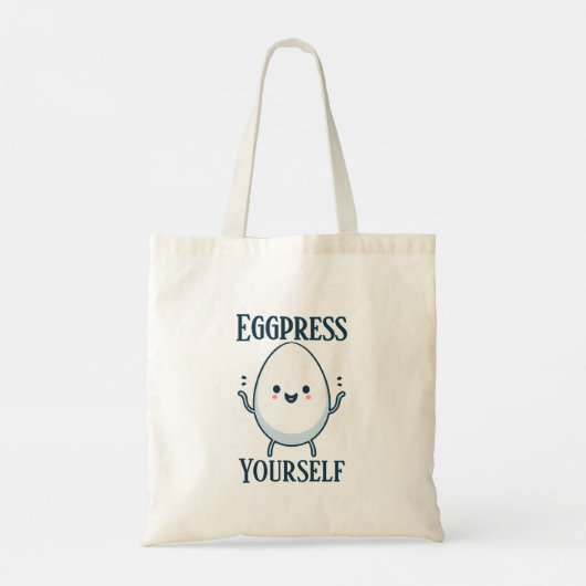 Schattigee "Eggpress Yourself" Funny Pun Canvas ta Tote Bag (Achterkant)