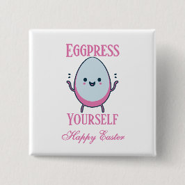 Schattigee "Eggpress Yourself" Paaswoordspeling Vierkante Button 5,1 Cm