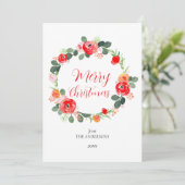 Schattigee Elegante Vrolijke Kerst Bloemenkrans Feestdagenkaart (Staand voorkant)