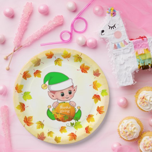Schattigee Elf en Herfst bladeren Thanksgiving Pap Papieren Bordje (Feest)