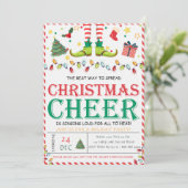 Schattigee Elf Pine TreeChristmas Party Uitnodigin Kaart (Staand voorkant)