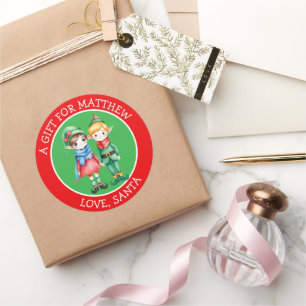 Schattigee elfen   Van en naar Christmas Gift Labe Ronde Sticker
