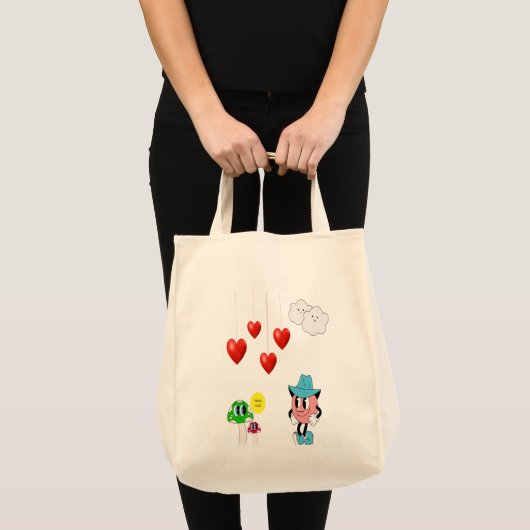 Schattigee Emoji & Mushroom Canvas tas – Leuke Car (Voorkant (product))
