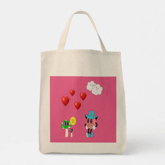 Schattigee Emoji & Mushroom Canvas tas – Leuke Car (Achterkant)