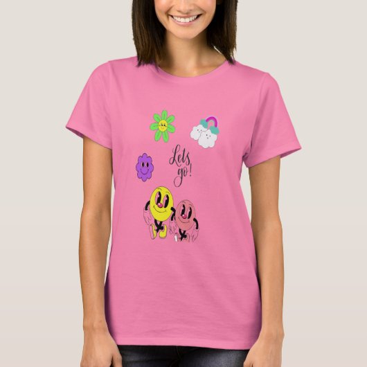 Schattigee Emoji Vrouwen T-shirt – Roze & Blauwe V (Voorkant)