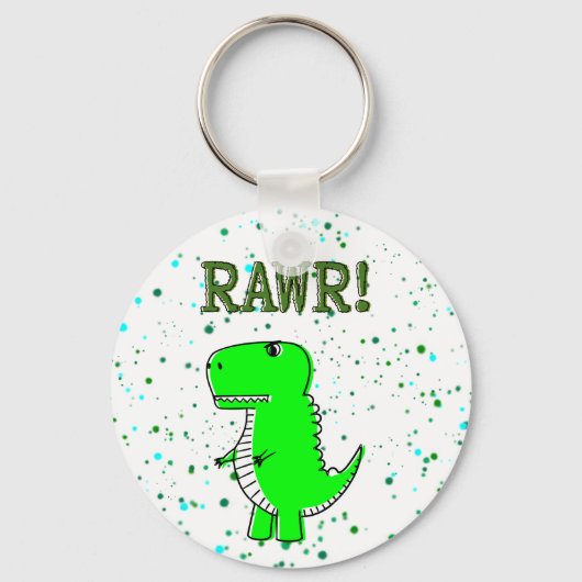 Schattigee en Angry T-Rex RAWR Paint Splatter Sleutelhanger (Voorkant)