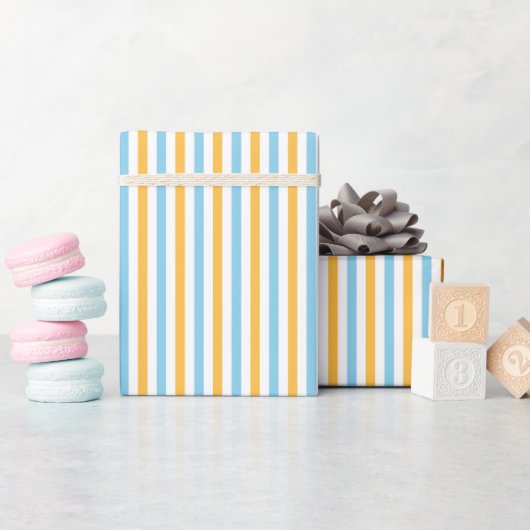 Schattigee en chique warme gele en baby blauwe str cadeaupapier (Baby Shower)