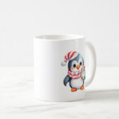 Schattigee en gelukkige pinguïn met snack koffiemok (Voorkant rechts)