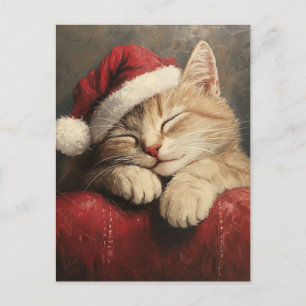 Schattigee en gezellige kerstkat in Santa Hat Briefkaart