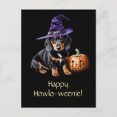 Schattigee en grappige Halloween teckel hond Feestdagenkaart (Voorkant)