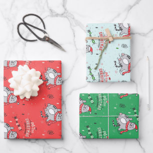 Schattigee en grappige kat kerst vrolijke groeten inpakpapier vel