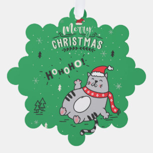 Schattigee en grappige kat kerst vrolijke groeten ornament kaart