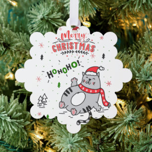 Schattigee en grappige kat kerst vrolijke groeten ornament kaart