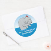 Schattigee en grappige Manatee Claus Ronde Sticker (Envelop)