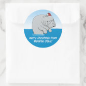 Schattigee en grappige Manatee Claus Ronde Sticker (Tas)