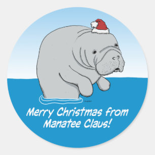Schattigee en grappige Manatee Claus Ronde Sticker