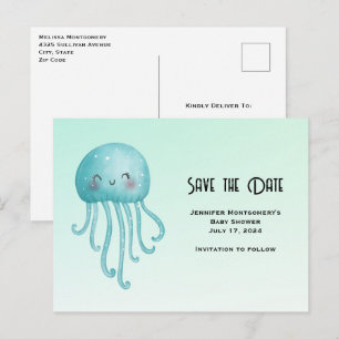 Schattigee en Happy Blue-Green Jellyfish Bewaar de Uitnodiging Briefkaart