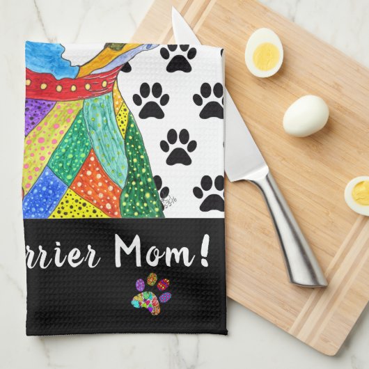 Schattigee en kleurrijke Boston Terrier Mom keuken Theedoek (Quarter Fold)