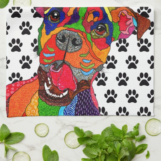 Schattigee en kleurrijke Boxer Dog Keuken Handdoek (Gevouwen)