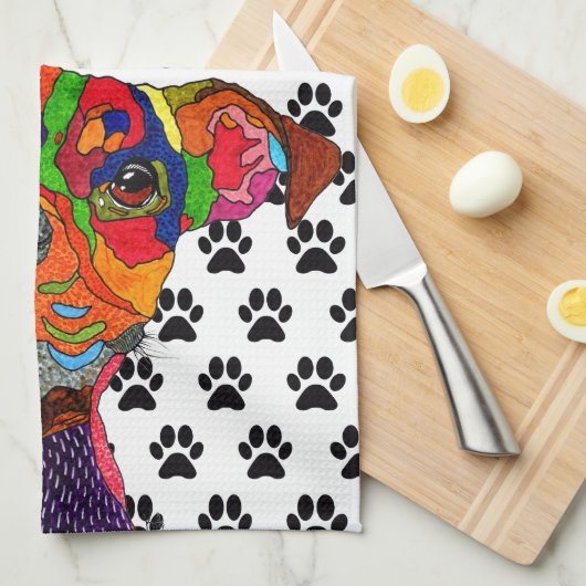Schattigee en kleurrijke Boxer Dog Keuken Handdoek (Quarter Fold)