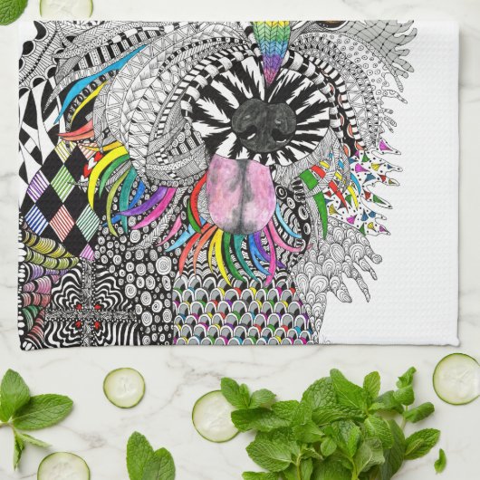 Schattigee en kleurrijke Cairn Terrier keukenhandd Theedoek (Gevouwen)