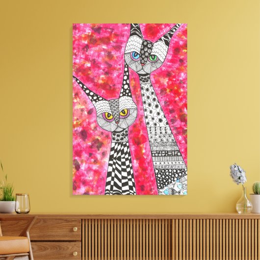 Schattigee en kleurrijke Cats Wrapped Canvas - 24  (Insitu (Woonkamer))