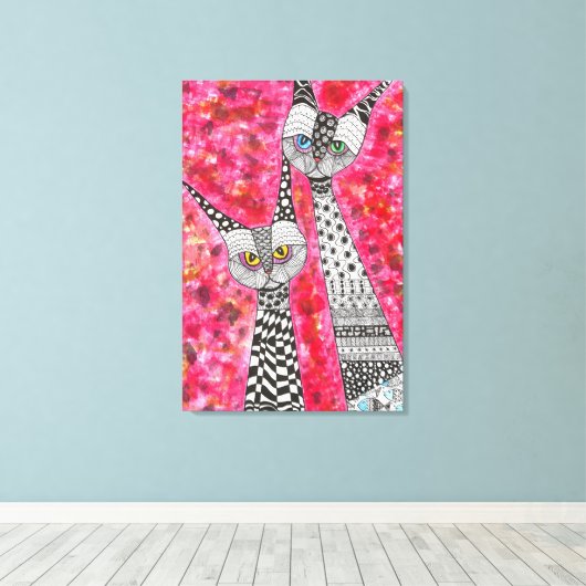 Schattigee en kleurrijke Cats Wrapped Canvas - 24  (Insitu (Houten vloer))