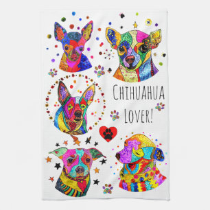 Schattigee en kleurrijke Chihuahua Lover keukenhan Theedoek