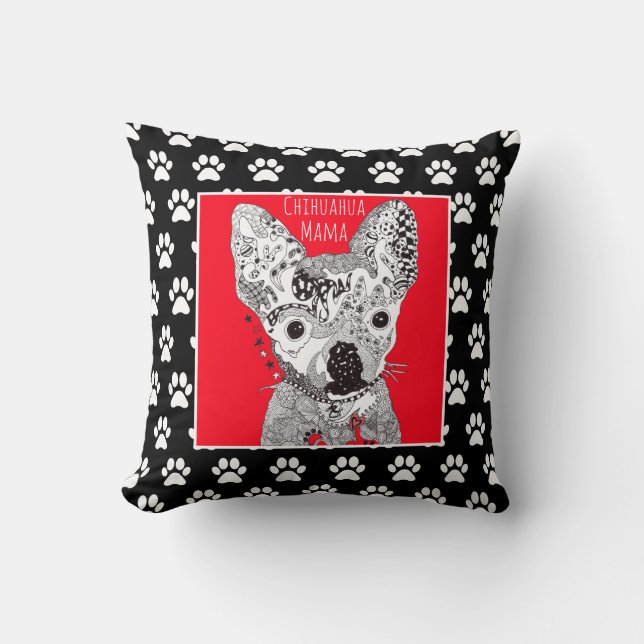 Schattigee en kleurrijke Chihuahua Paw Sierkussen (Voorkant)