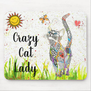 Schattigee en kleurrijke Crazy Cat Lady Mousepad Muismat