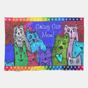Schattigee en kleurrijke Crazy Cat Mom Keukenhandd Theedoek