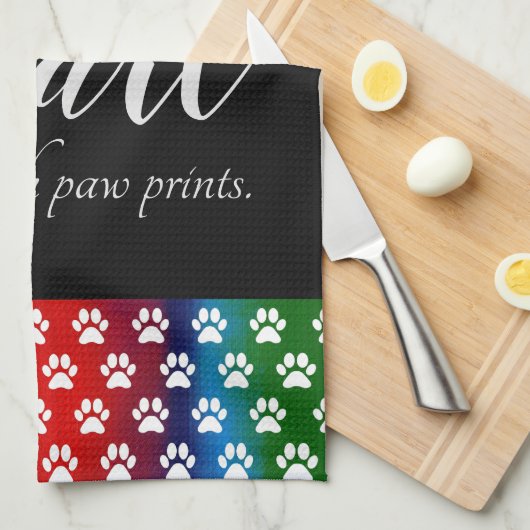 Schattigee en kleurrijke Dog Paw Prints Keukendoek Theedoek (Quarter Fold)