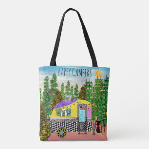 Schattigee en kleurrijke Happy Camper Canvas tas
