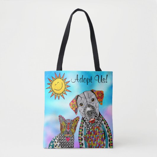 Schattigee en kleurrijke hond en kat Canvas tas (Voorkant)