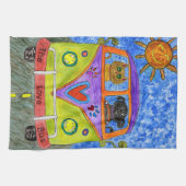 Schattigee en kleurrijke hond en kat keukenhanddoe theedoek (Horizontaal)