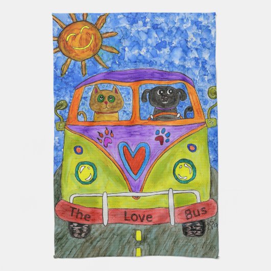 Schattigee en kleurrijke hond en kat keukenhanddoe theedoek (Verticaal)