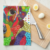Schattigee en kleurrijke Mixed Breed Dog Keukendoe Theedoek (Quarter Fold)