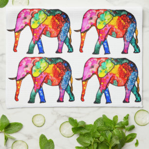 Schattigee en kleurrijke olifant keukenhanddoek