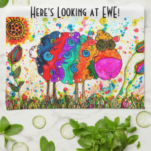 Schattigee en kleurrijke schapenkeukenhanddoek theedoek