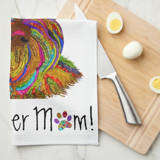 Schattigee en kleurrijke Schnauzer Mom Keukenhandd Theedoek (Quarter Fold)