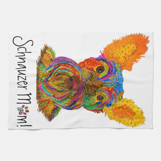 Schattigee en kleurrijke Schnauzer Mom Keukenhandd Theedoek (Horizontaal)