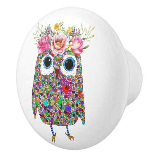 Schattigee en kleurrijke Uil Floral Keramische Knop (Rechts)