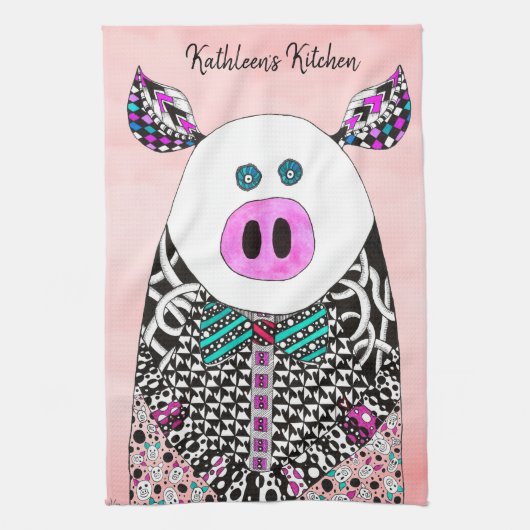 Schattigee en kleurrijke varkenskeukenhanddoek theedoek (Verticaal)