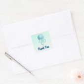 Schattigee en Leuke Blauw-Groene Kwallen Dank U Vierkante Sticker (Envelop)
