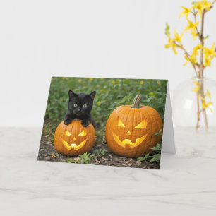 Schattigee en leuke zwarte kat kitten Halloween po Kaart