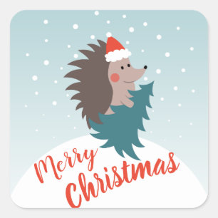 Schattigee en moderne egel kerst vierkante sticker