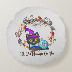 Schattigee en Punny Witch Cat Rond Kussen
