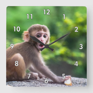 Schattigee en Schattige Baby Monkey Vierkante Klok
