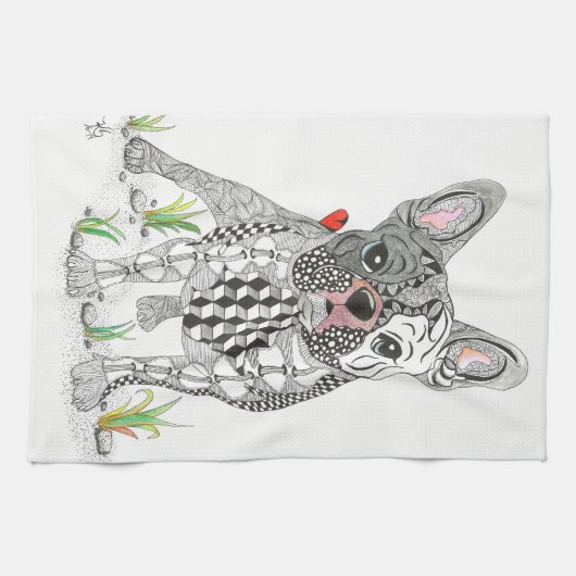 Schattigee en Schattige Franse Bulldog Keuken Hand Theedoek (Horizontaal)