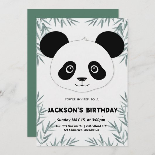 Schattigee en speelse panda-thema verjaardag kaart (Voorkant / Achterkant)